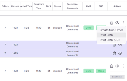 A generated CMR next to its delivery note